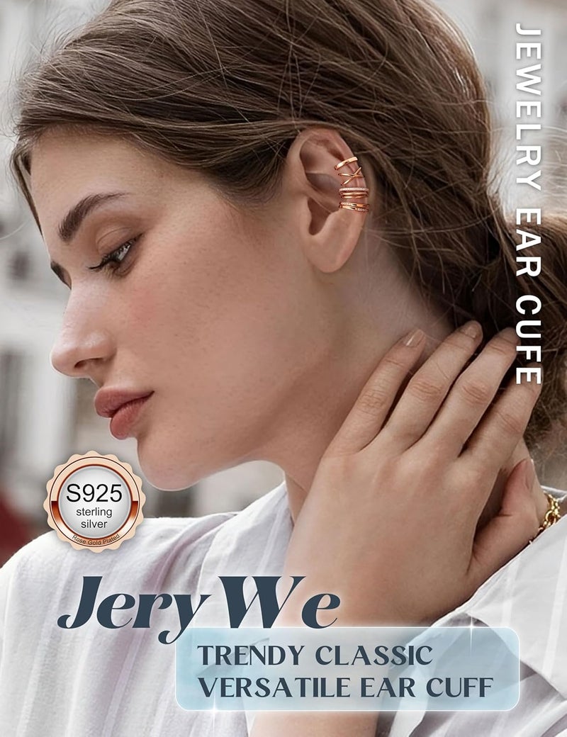 JeryWe 4 Pcs 925 Sterling Silver Ear Cuff for Women Non Piercing Adjustable Ear Cuff Earrings Clip On Cartilage Helix Wrap Ear Jewelry Set - Image 3